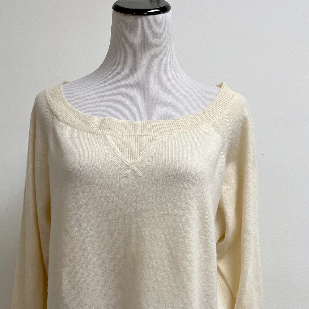 J Crew cream cashmere sweater sweatshirt S oversized scoop neck - Picture 2 of 9